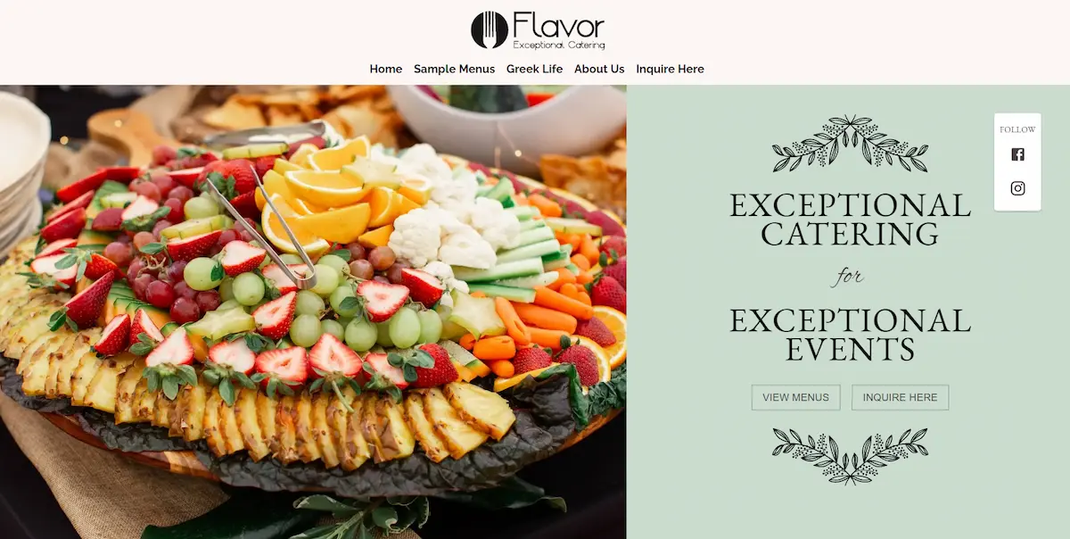 screenshot of flavor exceptional catering website