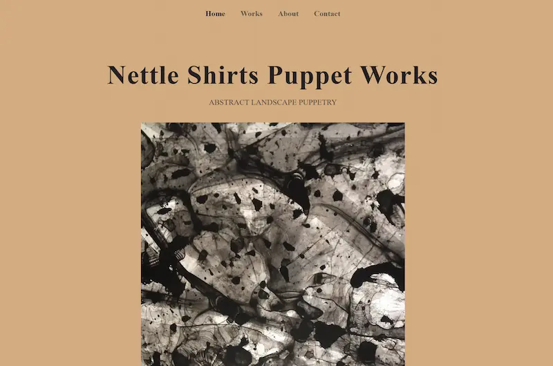 screenshot of nettle shirts puppet works